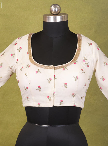 Off White Chanderi Silk Embroidery Readymade Blouse