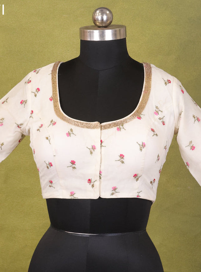 Off White Chanderi Silk Embroidery Readymade Blouse