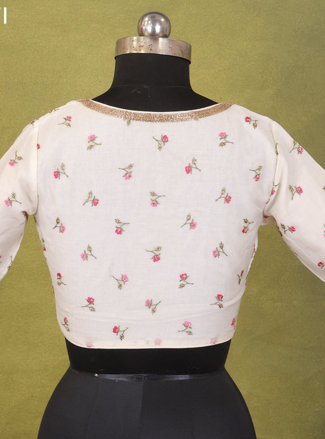 Off White Chanderi Silk Embroidery Readymade Blouse
