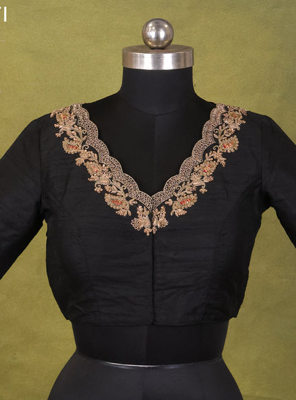 Black Raw Silk Embroidery Readymade Blouse