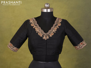 Black Raw Silk Embroidery Readymade Blouse