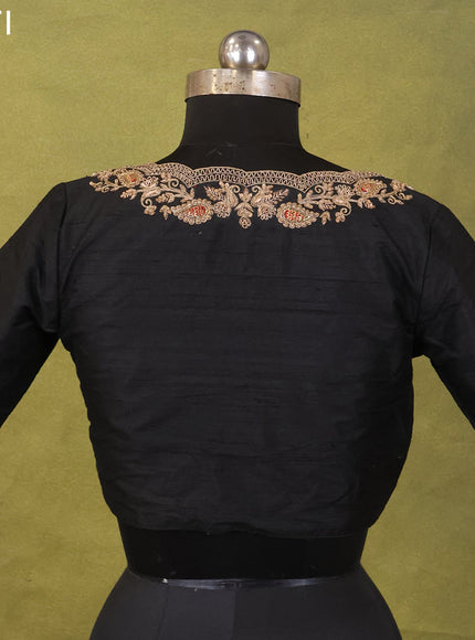 Black Raw Silk Embroidery Readymade Blouse