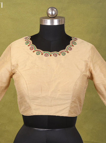 Beige Raw Silk Embroidery Readymade Blouse