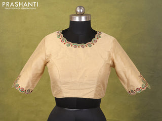 Beige Raw Silk Embroidery Readymade Blouse