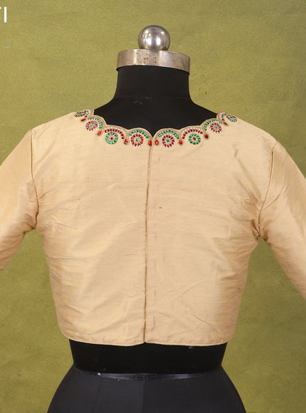 Beige Raw Silk Embroidery Readymade Blouse