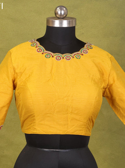 Yellow Raw Silk Embroidery Readymade Blouse