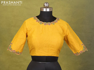 Yellow Raw Silk Embroidery Readymade Blouse