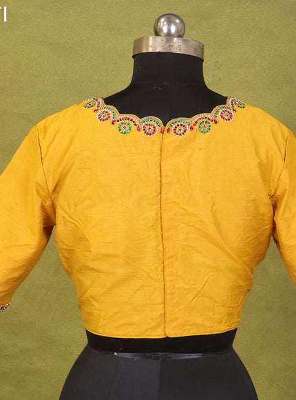 Yellow Raw Silk Embroidery Readymade Blouse