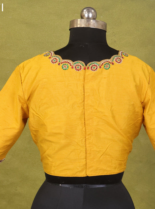 Yellow Raw Silk Embroidery Readymade Blouse