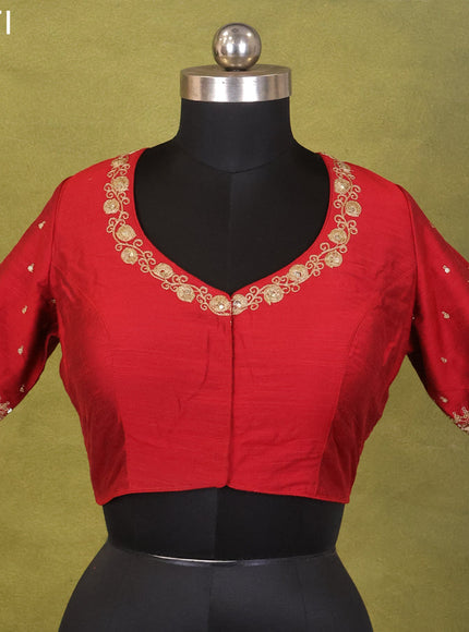 Maroon Raw Silk Embroidery Readymade Blouse