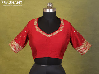 Maroon Raw Silk Embroidery Readymade Blouse