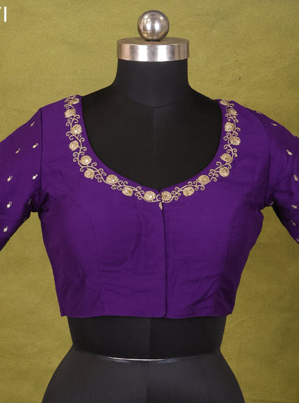 Violet Raw Silk Embroidery Readymade Blouse