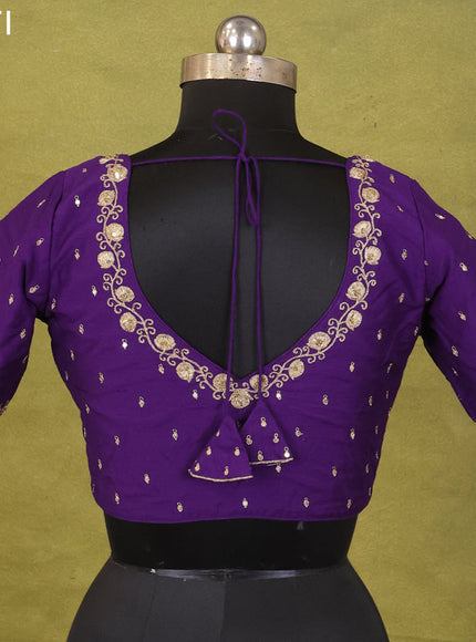 Violet Raw Silk Embroidery Readymade Blouse