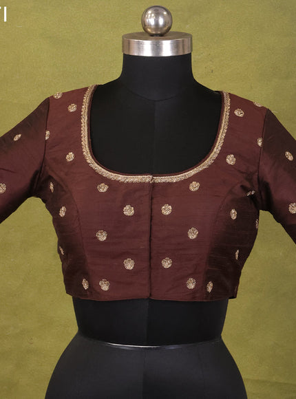Coffee Brown Raw Silk Embroidery Readymade Blouse