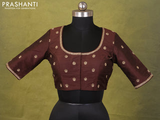 Coffee Brown Raw Silk Embroidery Readymade Blouse