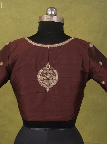 Coffee Brown Raw Silk Embroidery Readymade Blouse