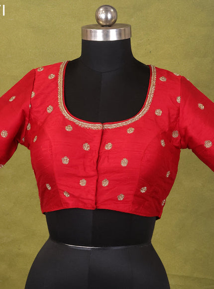 Red Raw Silk Embroidery Readymade Blouse