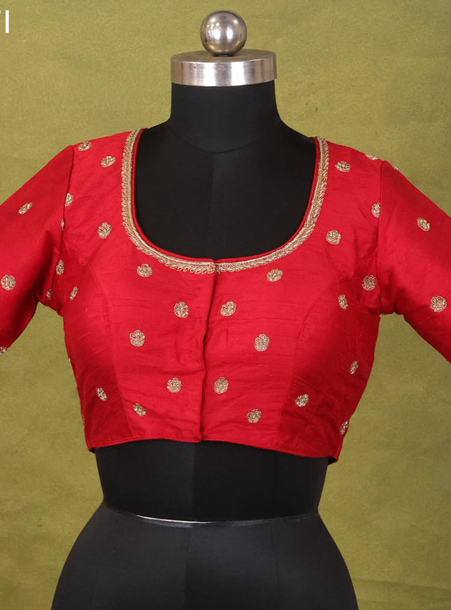 Red Raw Silk Embroidery Readymade Blouse