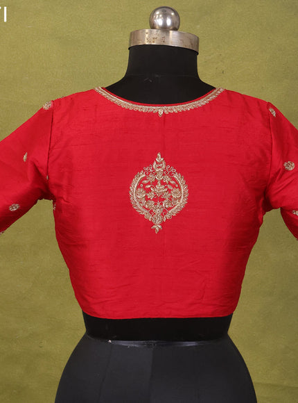 Red Raw Silk Embroidery Readymade Blouse
