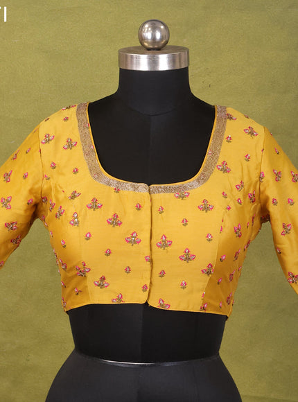 Yellow Chanderi Silk Embroidery Readymade Blouse