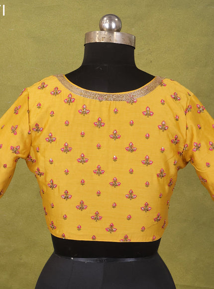 Yellow Chanderi Silk Embroidery Readymade Blouse