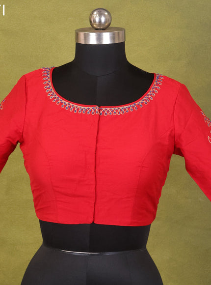 Red Raw Silk Embroidery Readymade Blouse