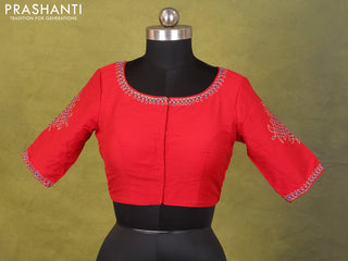 Red Raw Silk Embroidery Readymade Blouse