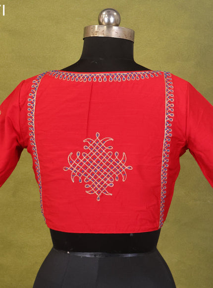 Red Raw Silk Embroidery Readymade Blouse