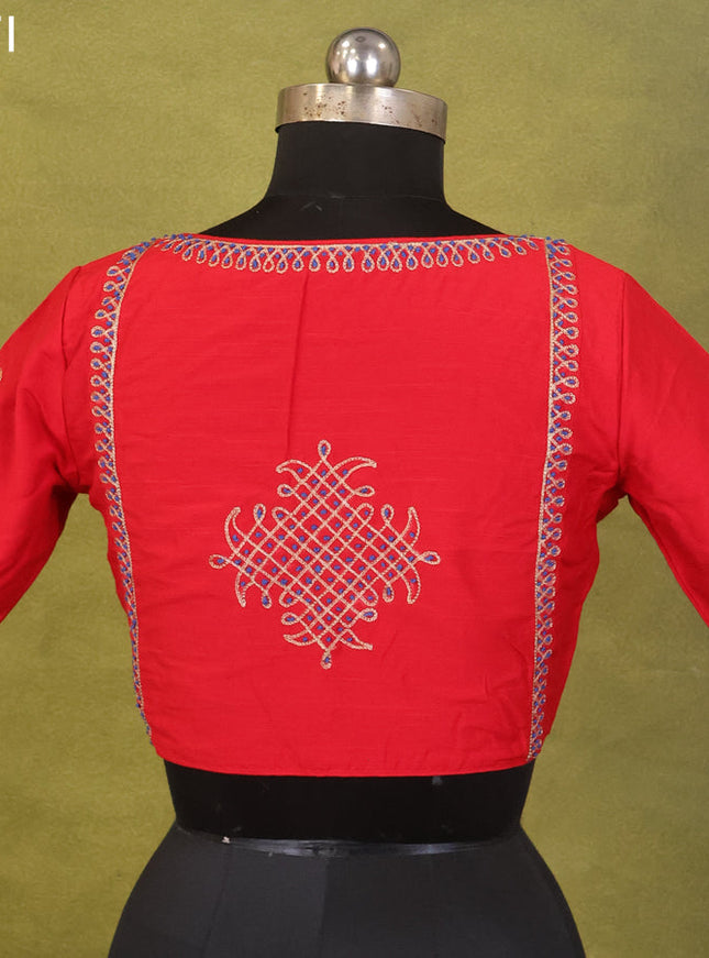 Red Raw Silk Embroidery Readymade Blouse