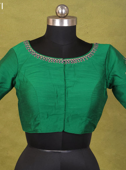 Green Raw Silk Embroidery Readymade Blouse