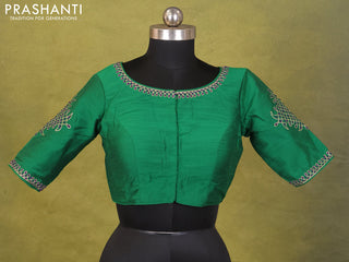 Green Raw Silk Embroidery Readymade Blouse