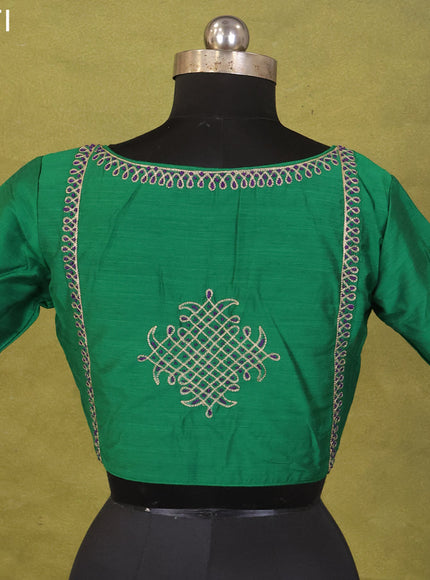 Green Raw Silk Embroidery Readymade Blouse