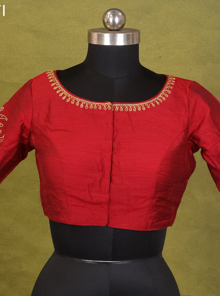 Maroon Raw Silk Embroidery Readymade Blouse