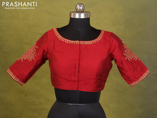 Maroon Raw Silk Embroidery Readymade Blouse