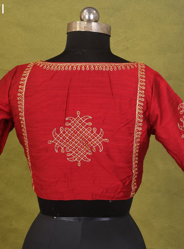 Maroon Raw Silk Embroidery Readymade Blouse