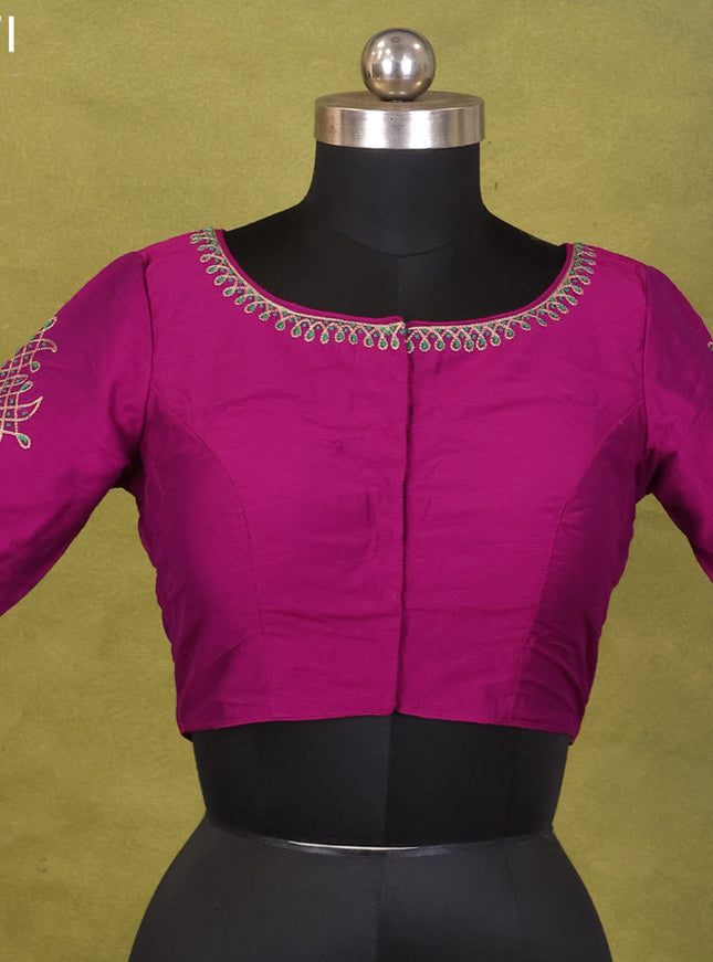 Purple Raw Silk Embroidery Readymade Blouse
