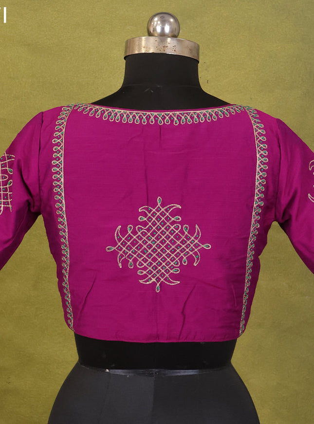 Purple Raw Silk Embroidery Readymade Blouse