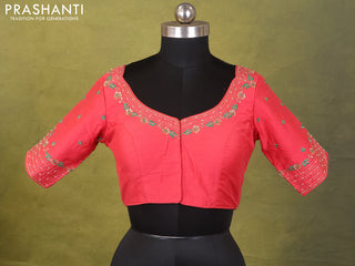 Cherry Red Raw Silk Embroidery Readymade Blouse