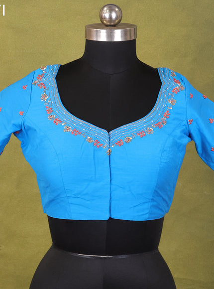 Blue Raw Silk Embroidery Readymade Blouse