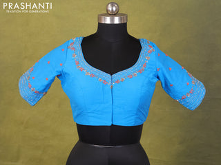 Blue Raw Silk Embroidery Readymade Blouse