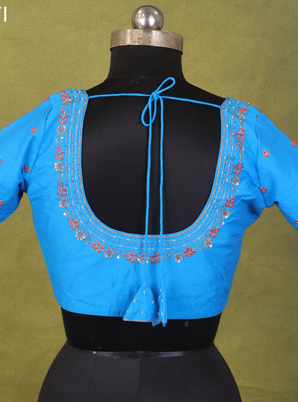 Blue Raw Silk Embroidery Readymade Blouse