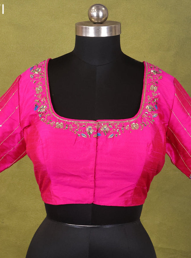Pink Raw Silk Embroidery Readymade Blouse