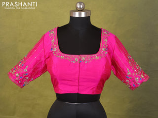 Pink Raw Silk Embroidery Readymade Blouse