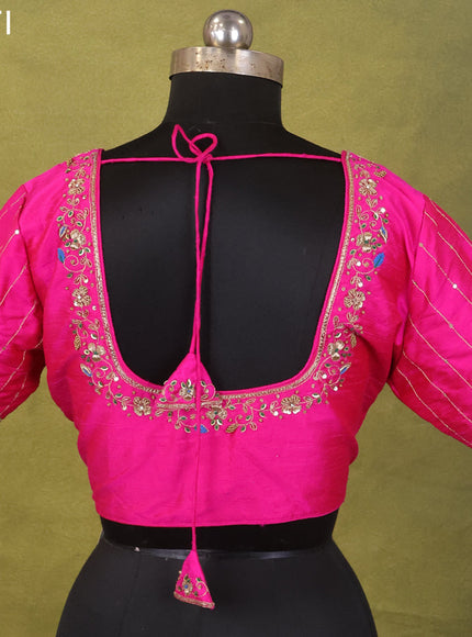 Pink Raw Silk Embroidery Readymade Blouse