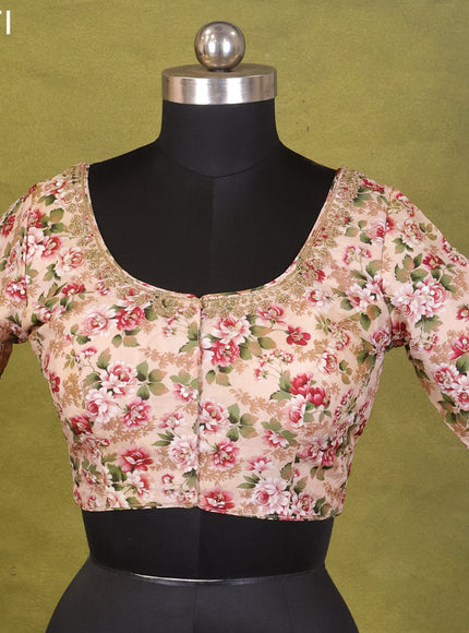 Beige Tussar Silk Embroidery Readymade Blouse
