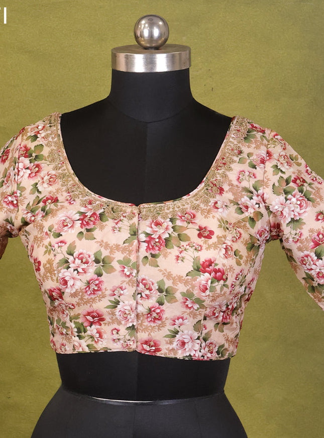 Beige Tussar Silk Embroidery Readymade Blouse
