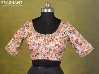 Beige Tussar Silk Embroidery Readymade Blouse