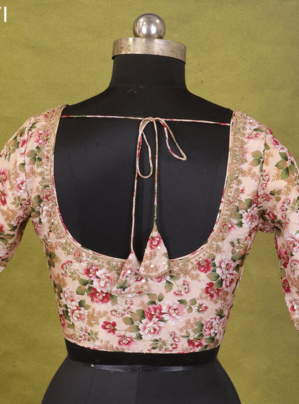 Beige Tussar Silk Embroidery Readymade Blouse
