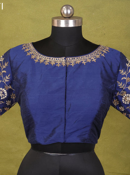 Blue Raw Silk Embroidery Readymade Blouse