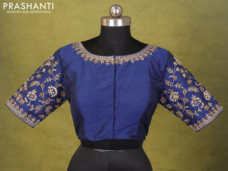 Blue Raw Silk Embroidery Readymade Blouse